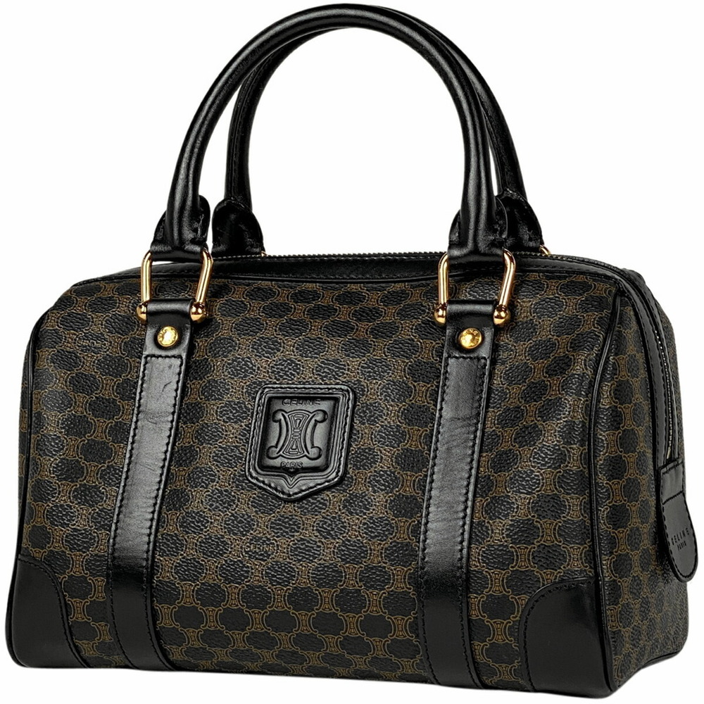 Celine Macadam Handbag Boston Bag Canvas Black Brown